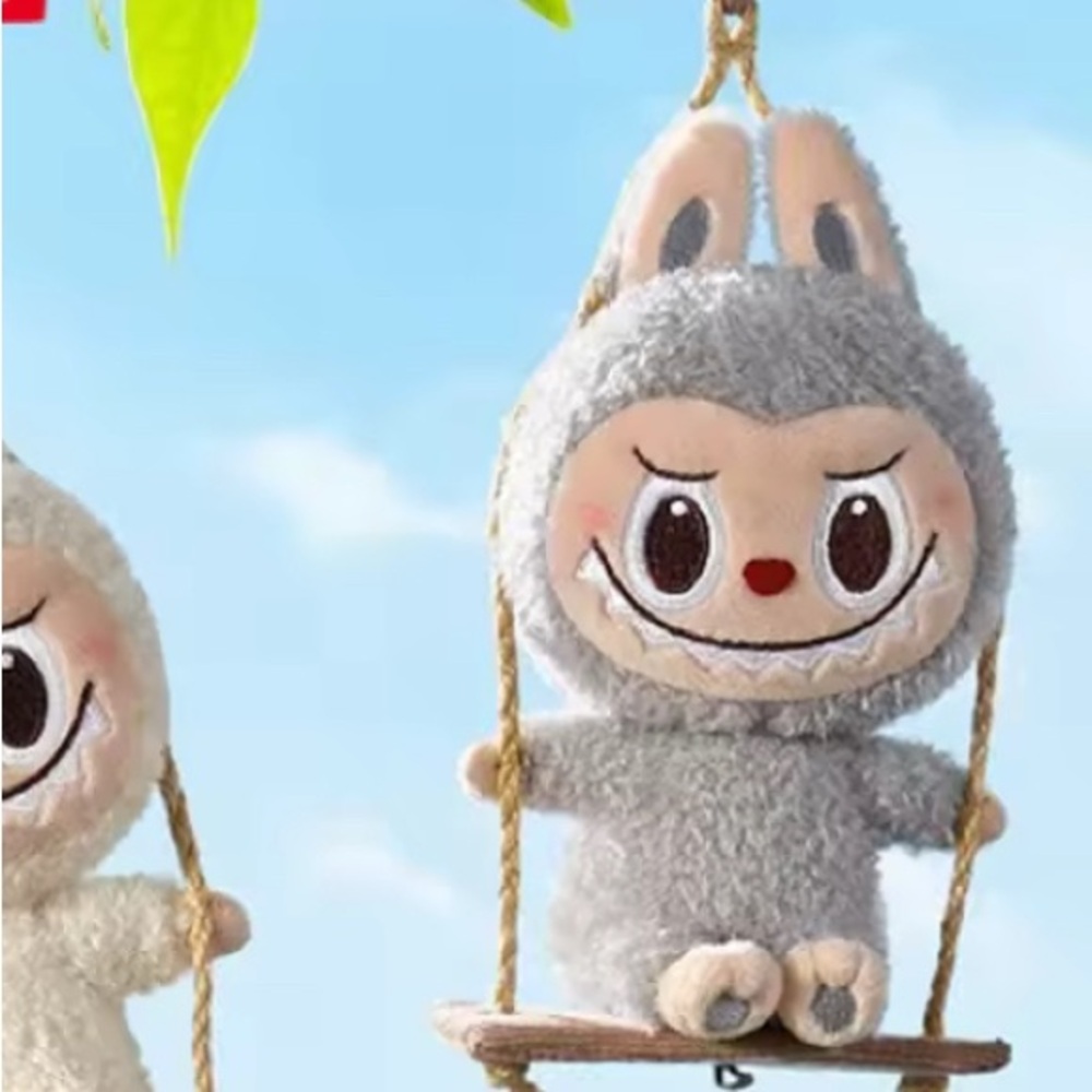 GRAY Pop Mart Pop Land Exclusive Timber Workshop Labubu Plush on Swing